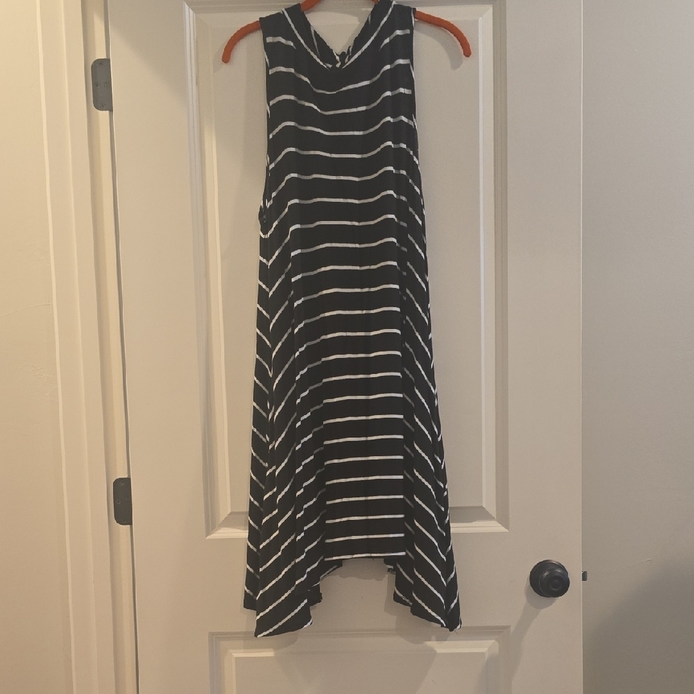 Elegant Black and White Striped High Low Dress